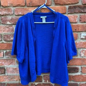 Catherines Royal Blue Knit Open Front Cardigan Sweater 2X 100% Cotton Cropped